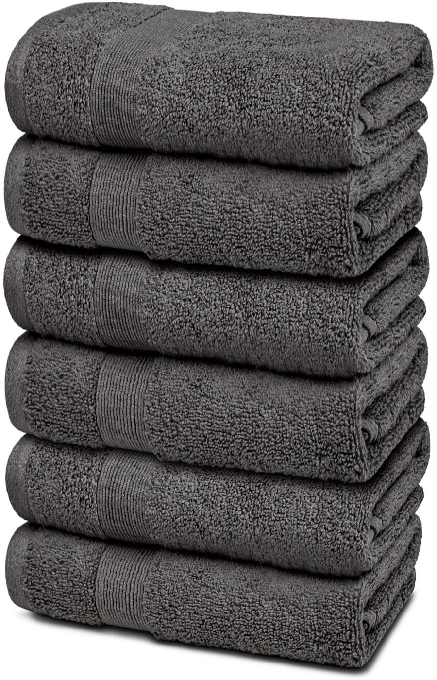 Resort Collection Soft Hand Towels | 16x27 Luxury Hotel Plush & Absorbent Cotton Hand Towel [6 Pack Charcoal]