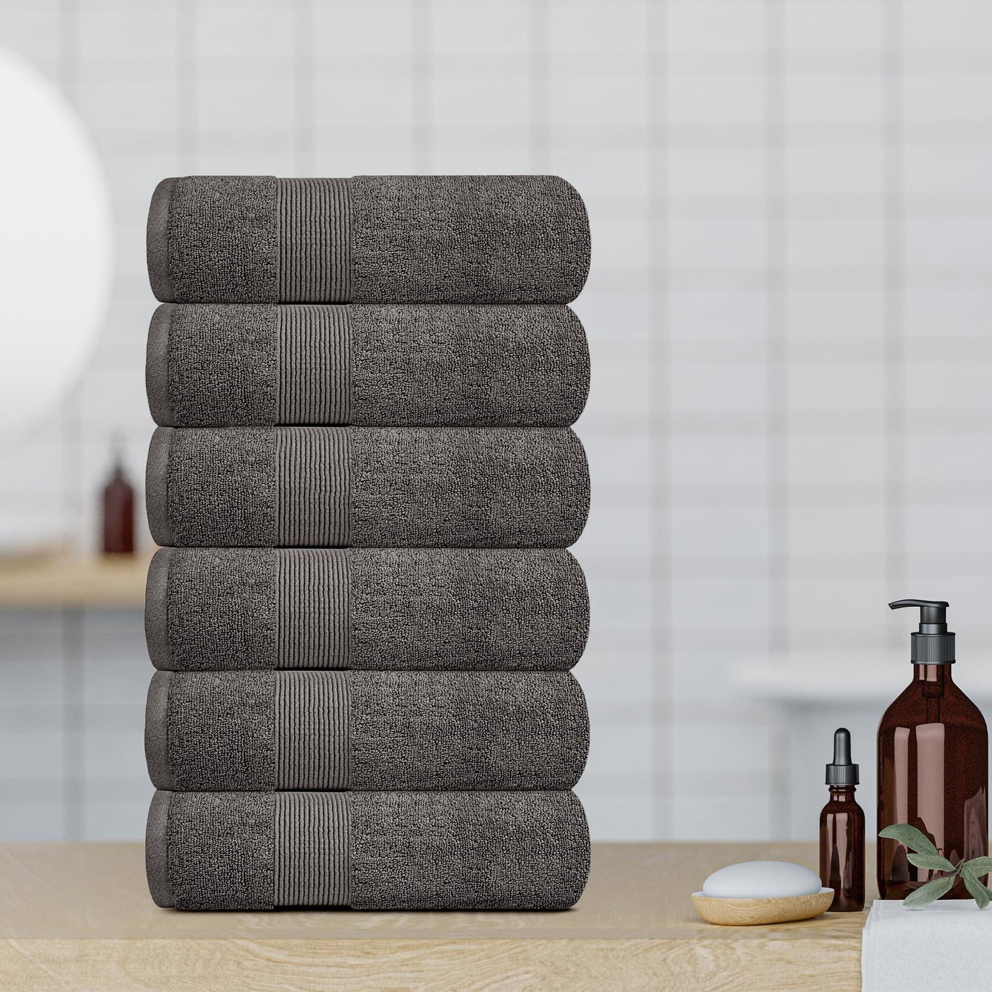 Resort Collection Soft Hand Towels | 16x27 Luxury Hotel Plush & Absorbent Cotton Hand Towel [6 Pack Charcoal]