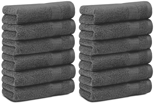 Resort Collection Soft Washcloth Face & Body Towel Set | 12x12 Luxury Hotel Plush & Absorbent Cotton Wash Clothes [12 Pack Smoke Grey]