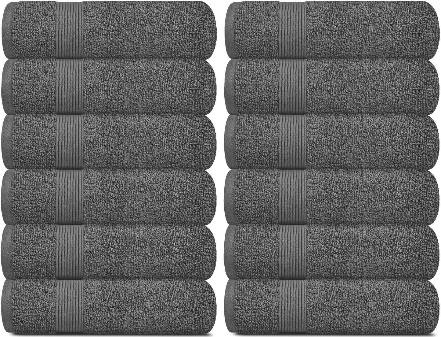 Resort Collection Soft Washcloth Face & Body Towel Set | 12x12 Luxury Hotel Plush & Absorbent Cotton Wash Clothes [12 Pack Smoke Grey]