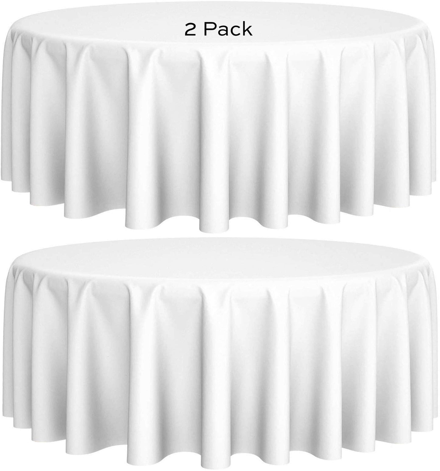 [2 Pack] 108  Round Premium Tablecloths for Wedding | Banquet | Restaurant | 200 GSM Washable Fabric Table Cloth | White