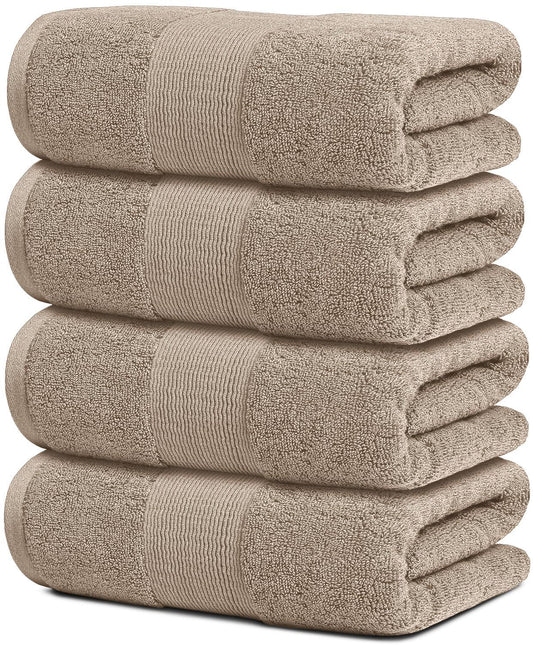 Resort Collection Soft Bath Towels | 28x55 Luxury Hotel Plush & Absorbent Cotton Bath Towel Large [4 Pack Taupe]