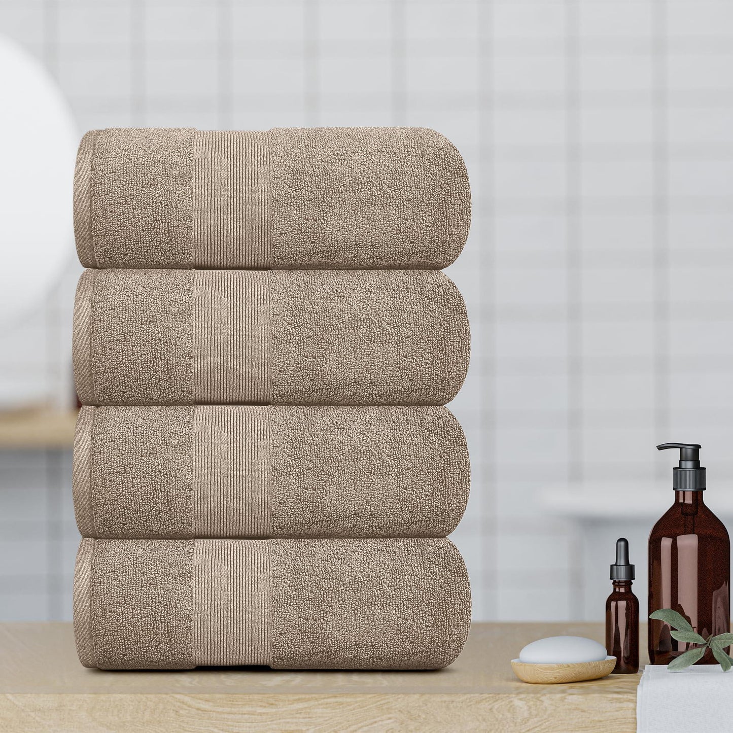 Resort Collection Soft Bath Towels | 28x55 Luxury Hotel Plush & Absorbent Cotton Bath Towel Large [4 Pack Taupe]