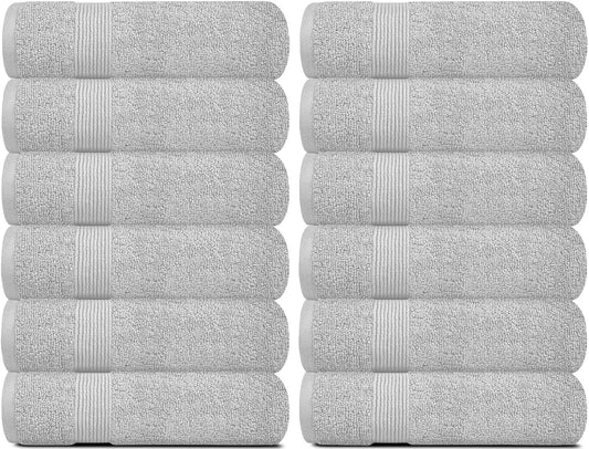 Resort Collection Soft Washcloth Face & Body Towel Set | 12x12 Luxury Hotel Plush & Absorbent Cotton Washclothes [12 Pack Dolphin Grey]