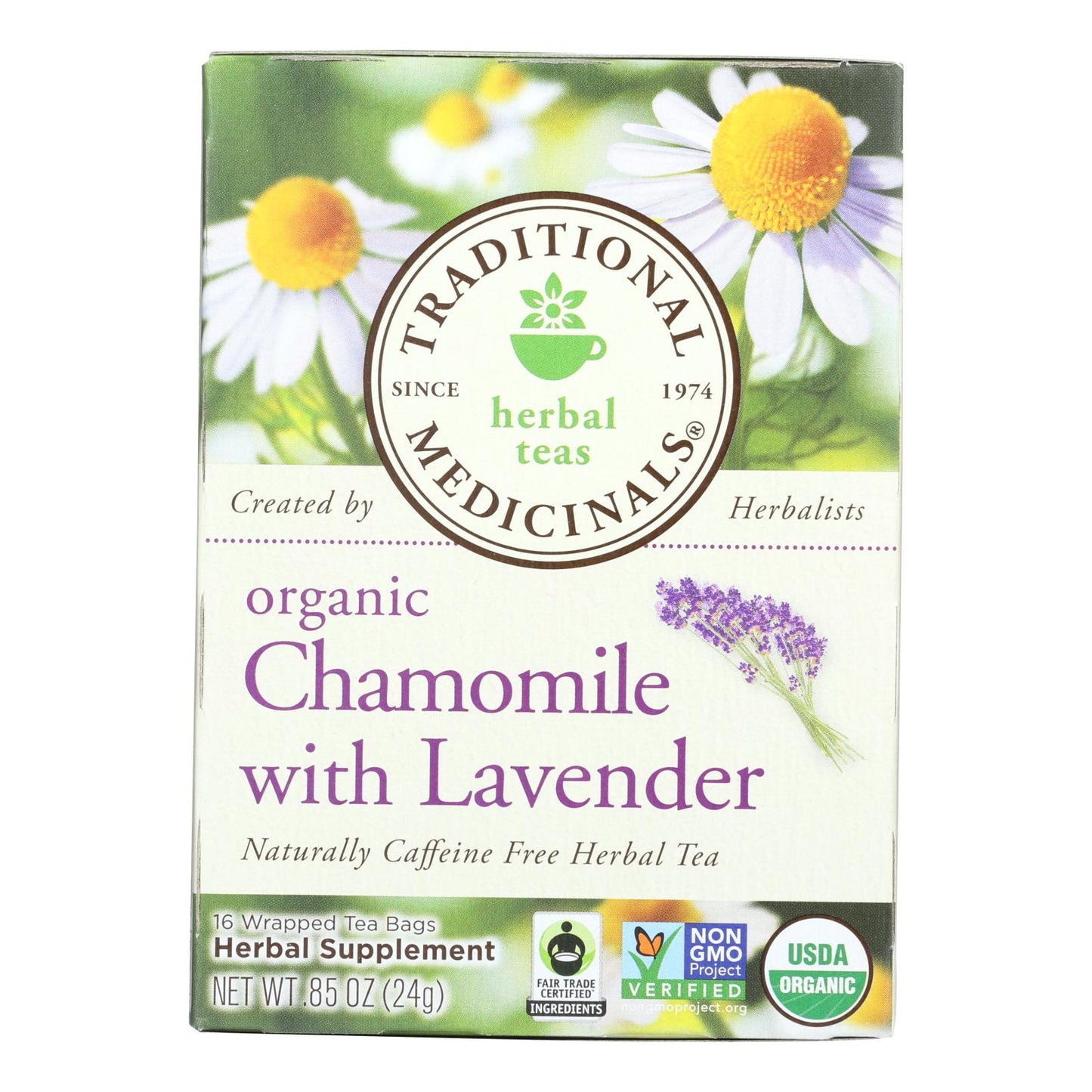 Traditional Medicinals Organic Chamomile With Lavender Herbal Tea - Caffeine Free - Case Of 6 - 16 Bags