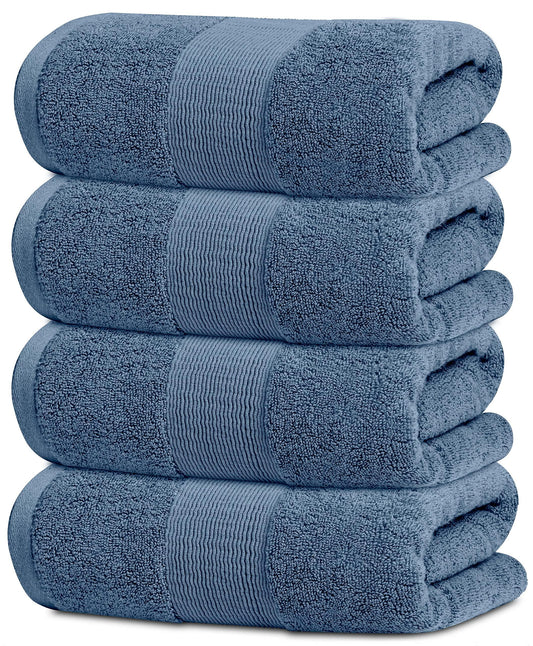 Resort Collection Soft Bath Towels | 28x55 Luxury Hotel Plush & Absorbent Cotton Bath Towel Large [4 Pack Blue]