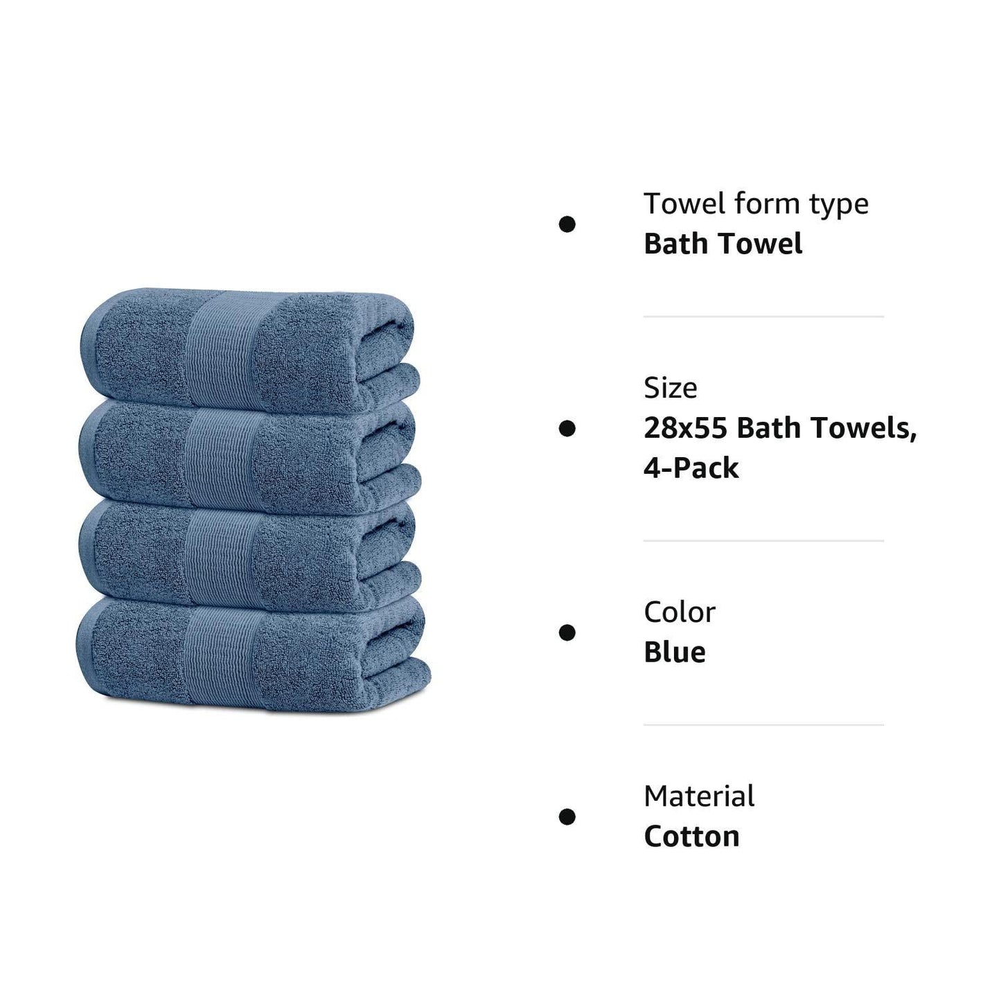 Resort Collection Soft Bath Towels | 28x55 Luxury Hotel Plush & Absorbent Cotton Bath Towel Large [4 Pack Blue]