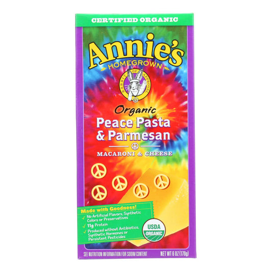 Annies Homegrown Macaroni And Cheese - Organic - Peace Pasta And Parmesan - 6 Oz - Case Of 12