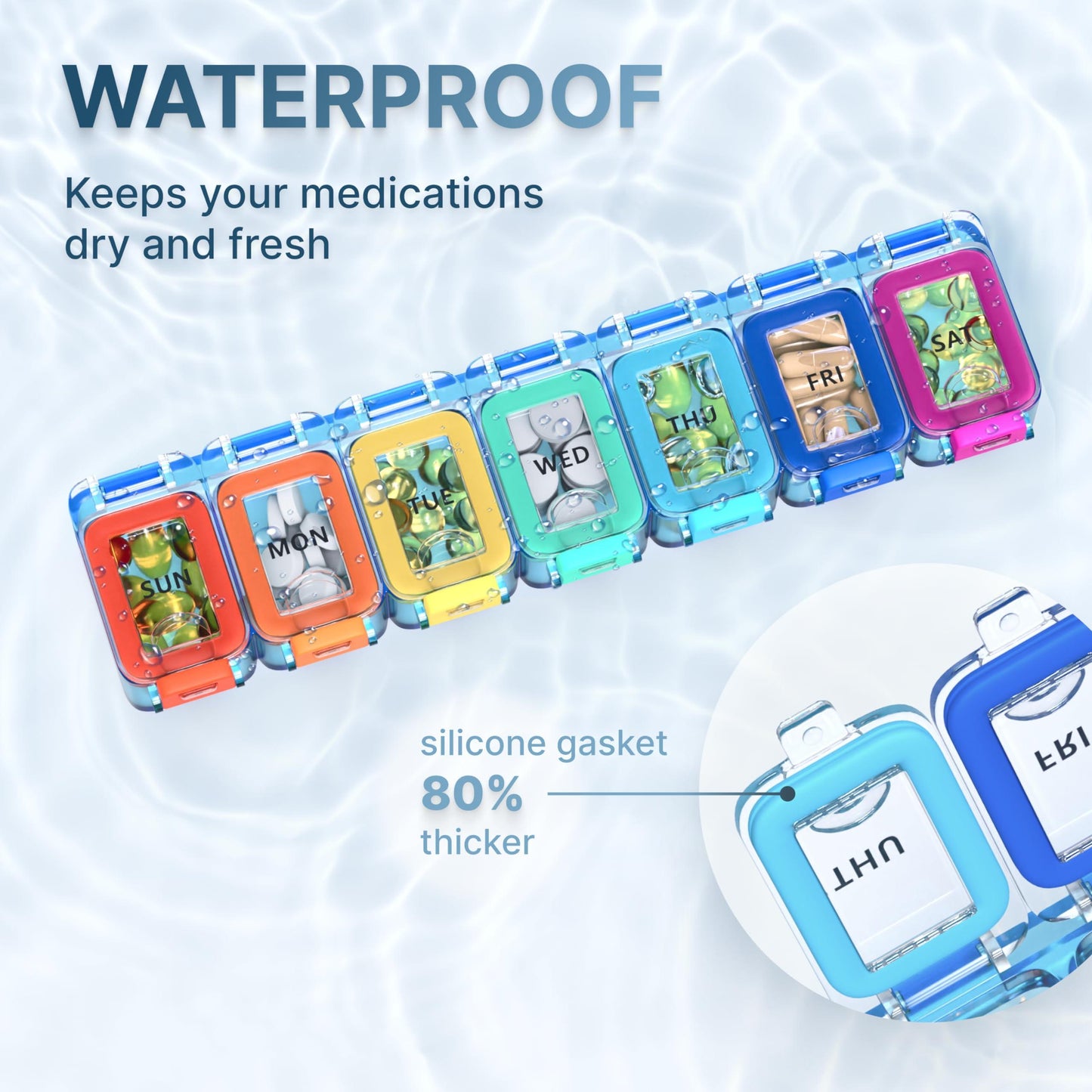 Weekly Medicine Pill Organizer Waterproof 7 Day Large Pill Box Daily Pill Case Cute Vitamin Organizer Portable Pill Container Travel Pills Holder XL Supplement Medication Dispenser One a Day