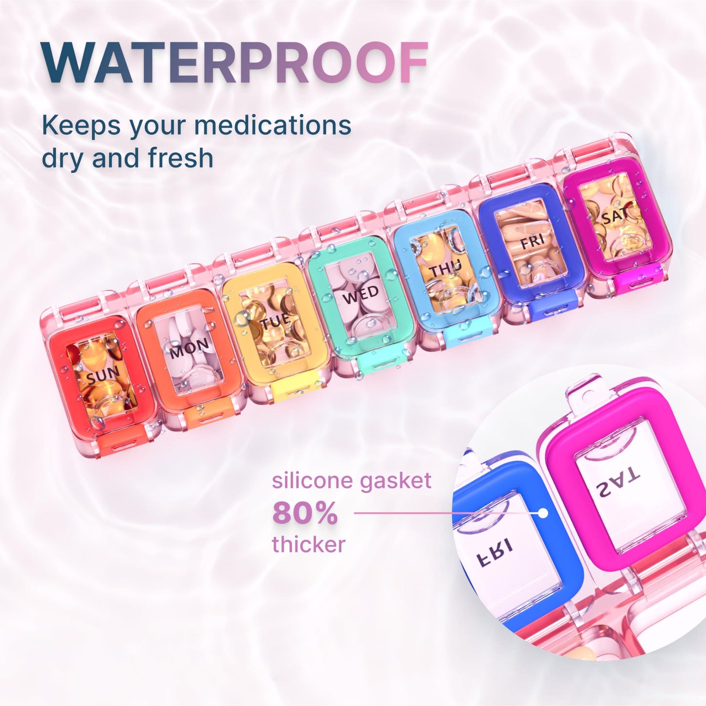 Weekly Medicine Pill Organizer Waterproof 7 Day Large Pill Box Daily Pill Case Cute Vitamin Organizer Portable Pill Container Travel Pills Holder XL Supplement Medication Dispenser One a Day