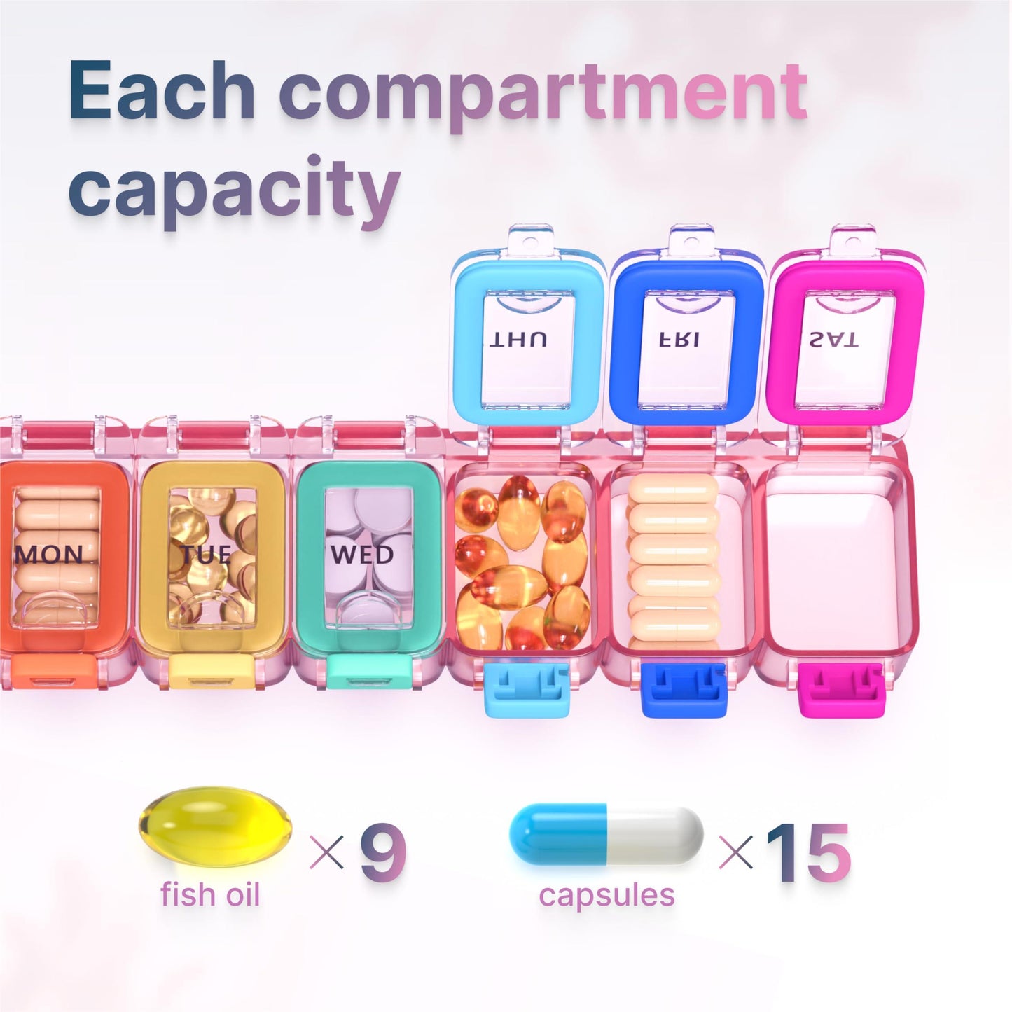 Weekly Medicine Pill Organizer Waterproof 7 Day Large Pill Box Daily Pill Case Cute Vitamin Organizer Portable Pill Container Travel Pills Holder XL Supplement Medication Dispenser One a Day