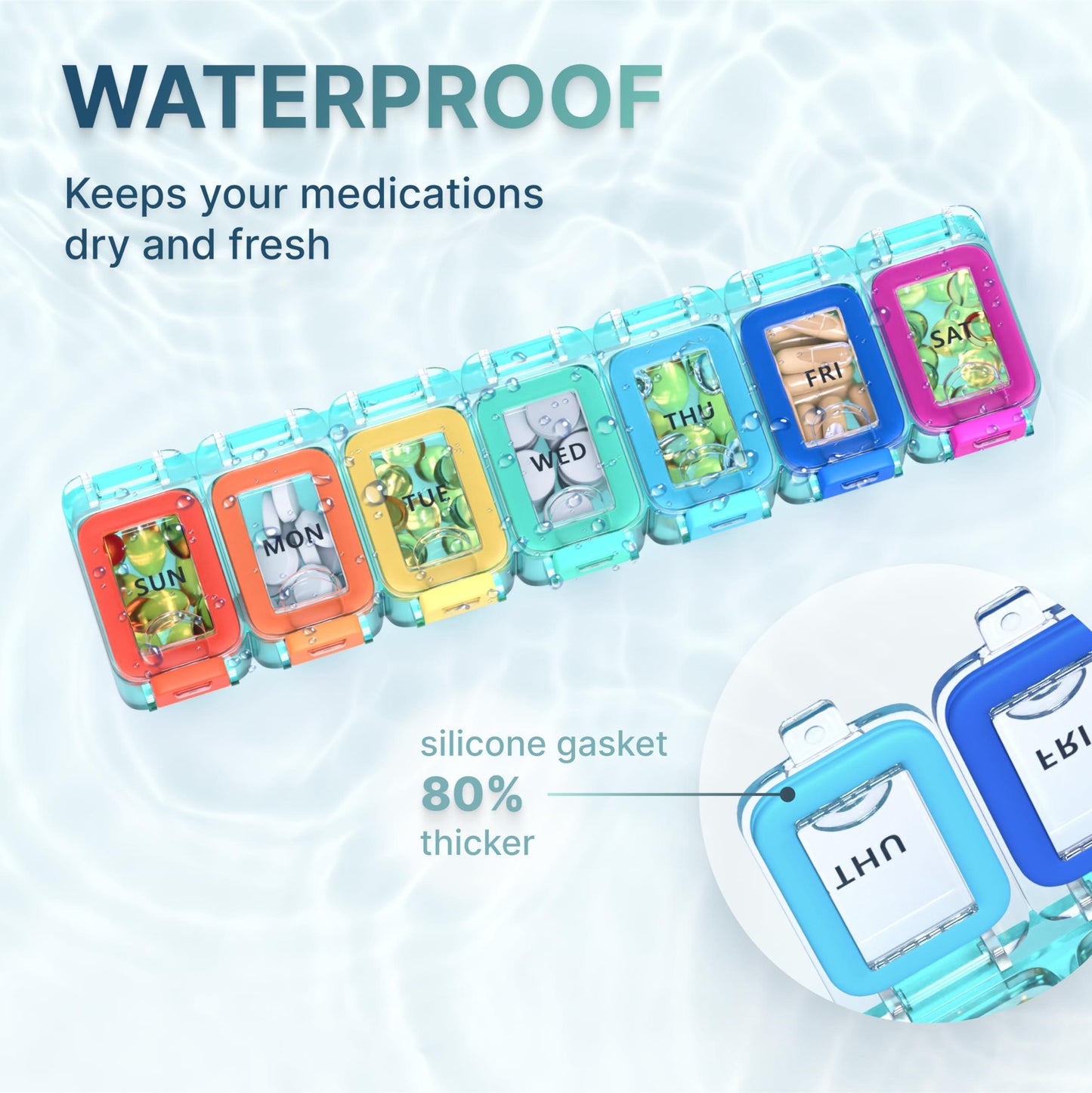 Weekly Medicine Pill Organizer Waterproof 7 Day Large Pill Box Daily Pill Case Cute Vitamin Organizer Portable Pill Container Travel Pills Holder XL Supplement Medication Dispenser One a Day