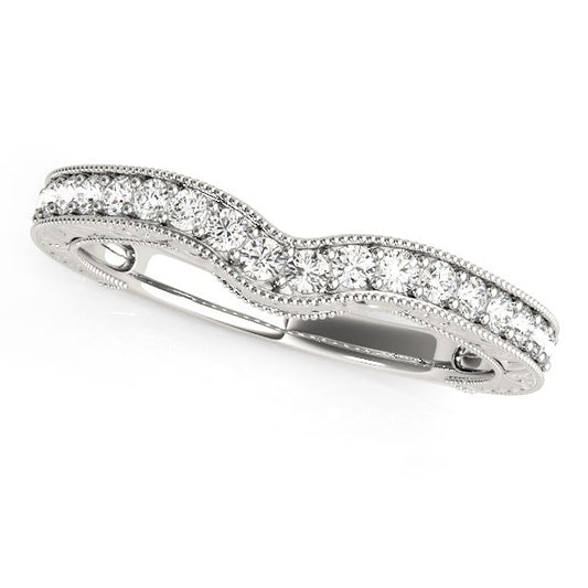 14k White Gold Bead Border Curved Diamond Wedding Band (1/4 cttw)