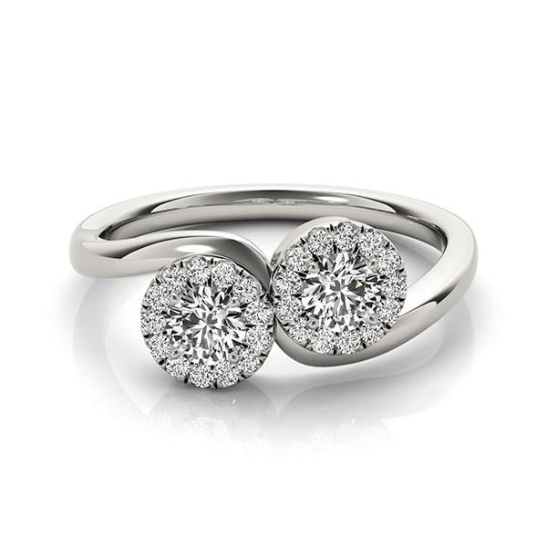 14k White Gold Halo Set Round Two Stone Diamond Ring (3/8 cttw)