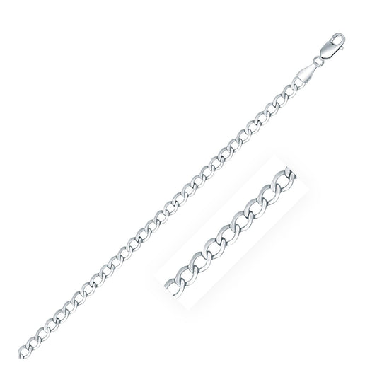 Rhodium Plated 3.7mm Sterling Silver Curb Style Chain