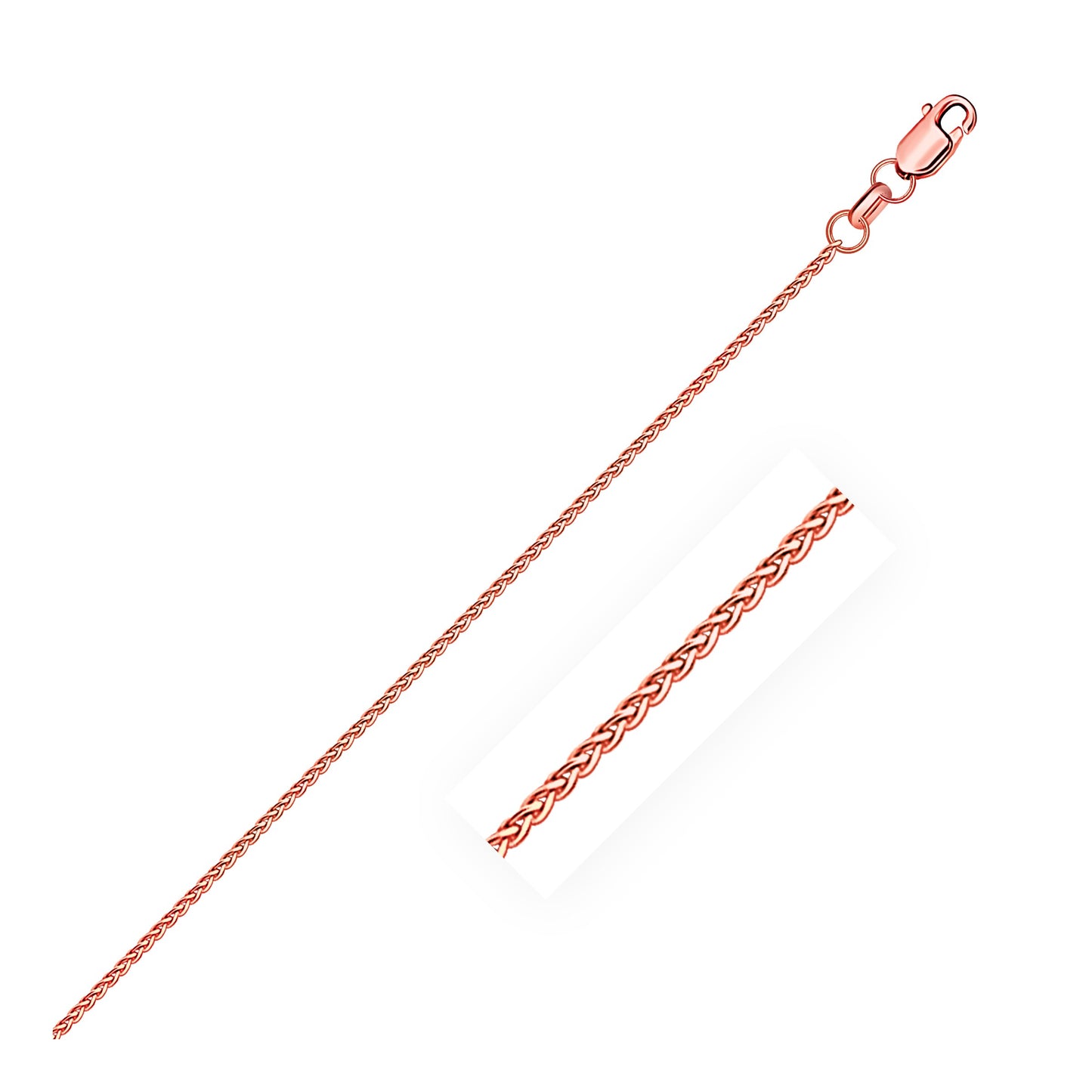 14k Rose Gold Diamond Cut Round Wheat Chain 1.1mm