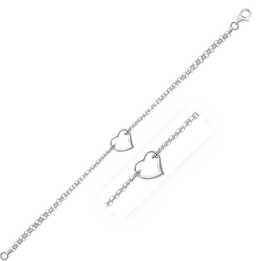 14k White Gold Cable Chain Anklet with Open Heart Station