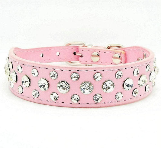 Rhinestone Dog Collar Bling Rhinestone PU Leather Crystal Diamond Pet Dog Cat Puppy Collar Black S M L XL (XL Pink)