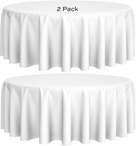 [2 Pack] White Round Tablecloths 90 Inch [Perfect Size for 30 60 Inch Tables] 200 GSM Premium Quality Textured Washable Polyester Fabric 90  Table Cloth White