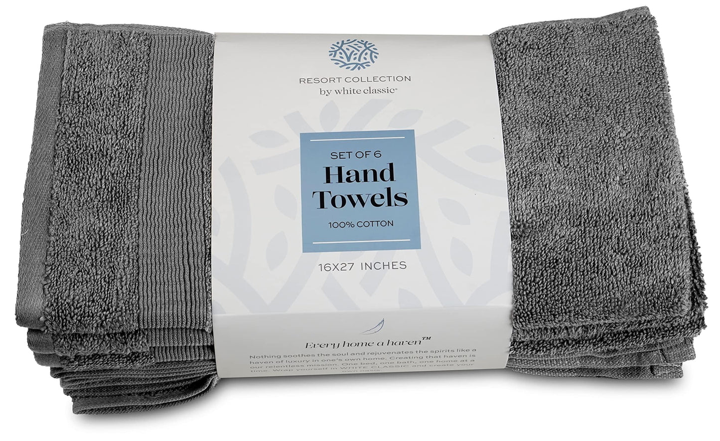 Resort Collection Soft Hand Towels | 16x27 Luxury Hotel Plush & Absorbent Cotton Hand Towel [6 Pack Smoke Grey]