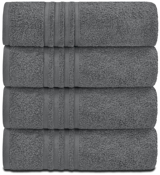 Wealuxe Grey Bath Towels Set of 4 Cotton Body Towel for Hotel Gym Spa Soft Extra Absorbent Quick Dry Towels for Bathroom 27x54 Inch