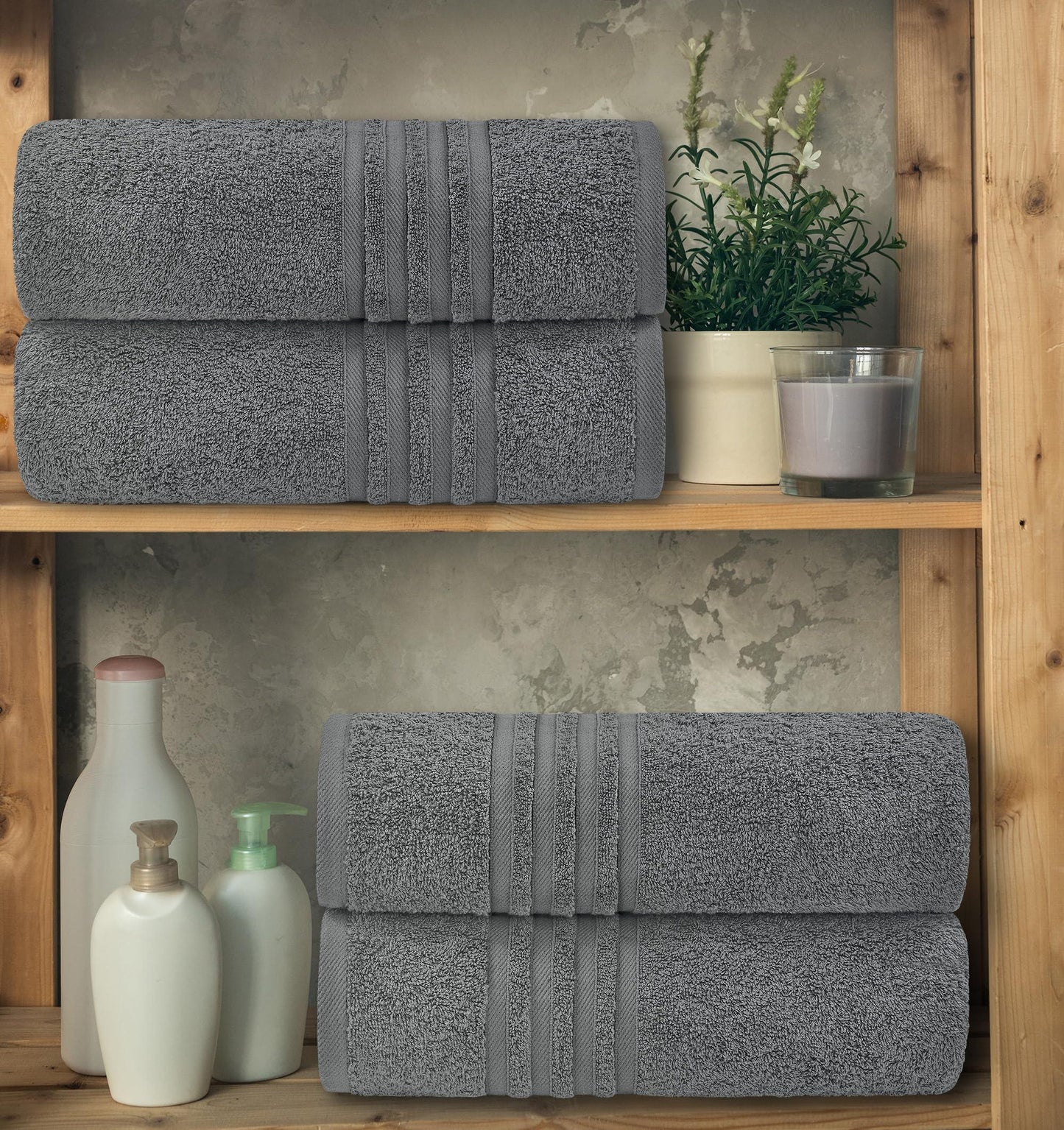 Wealuxe Grey Bath Towels Set of 4 Cotton Body Towel for Hotel Gym Spa Soft Extra Absorbent Quick Dry Towels for Bathroom 27x54 Inch