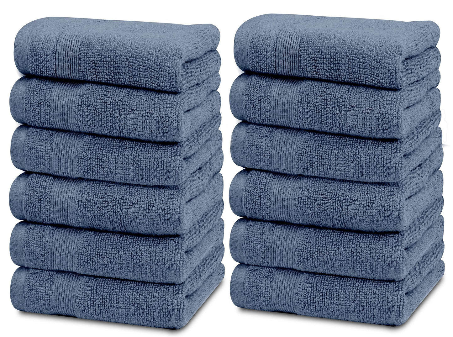 Resort Collection Soft Washcloth Face & Body Towel Set | 12x12 Luxury Hotel Plush & Absorbent Cotton Wash Clothes [12 Pack Blue]