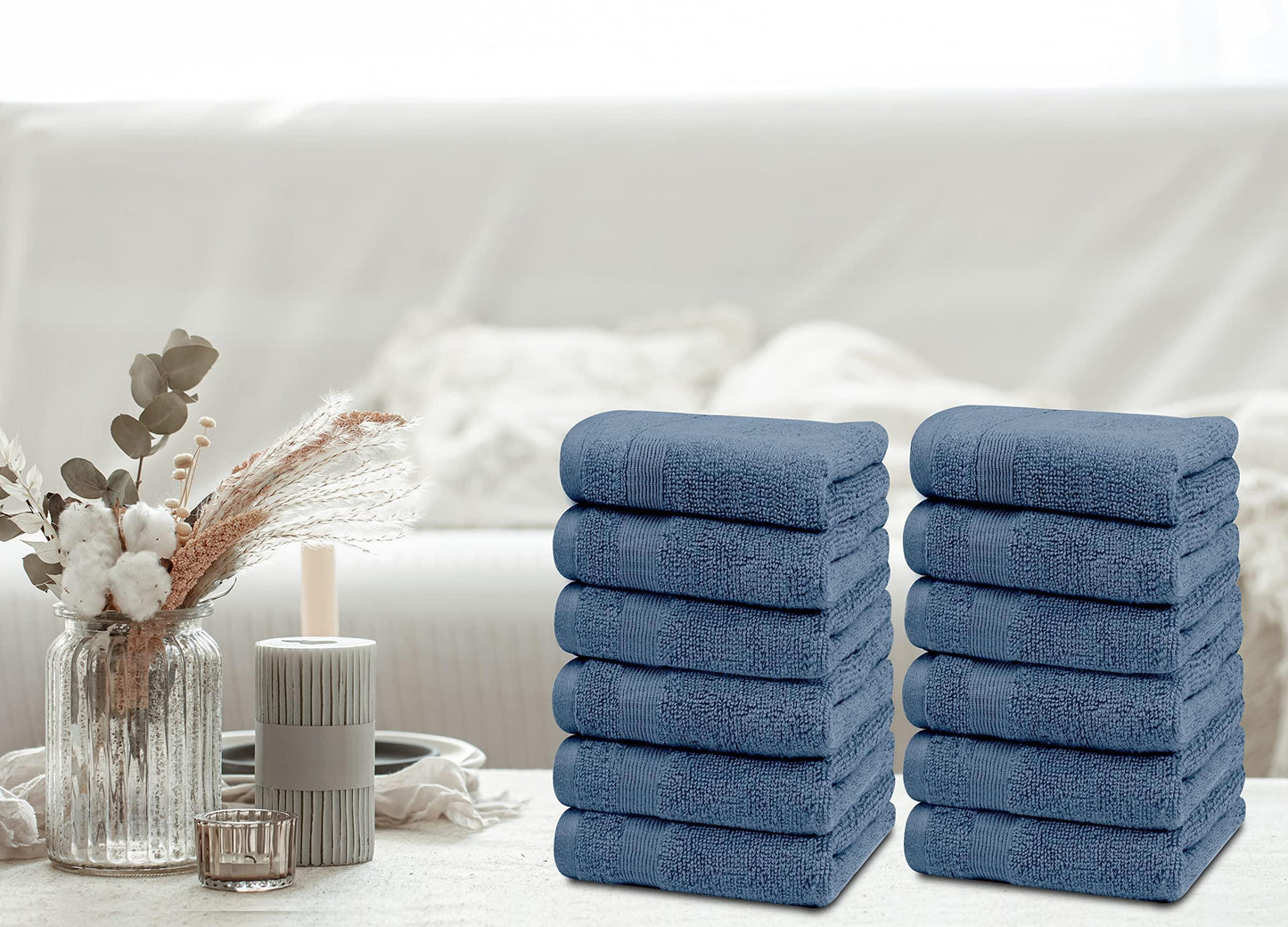 Resort Collection Soft Washcloth Face & Body Towel Set | 12x12 Luxury Hotel Plush & Absorbent Cotton Wash Clothes [12 Pack Blue]