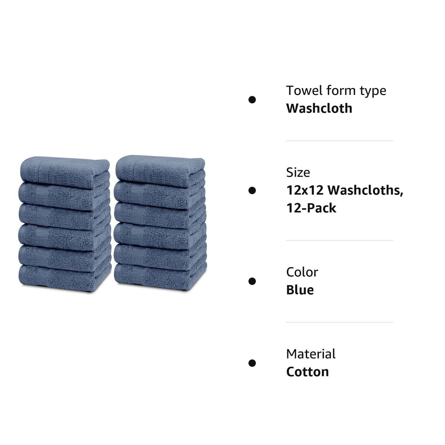 Resort Collection Soft Washcloth Face & Body Towel Set | 12x12 Luxury Hotel Plush & Absorbent Cotton Wash Clothes [12 Pack Blue]