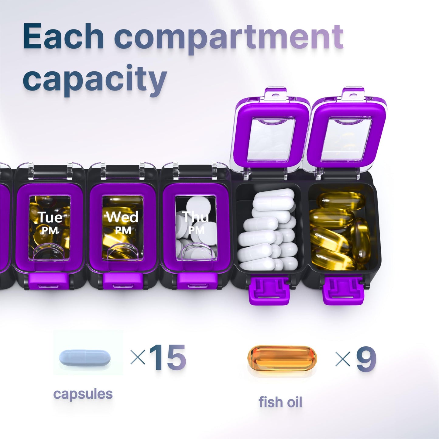 Weekly Pill Organizer 2 Times A Day   Airtight Pill Box 7 Day   Am Pm Vitamin Case Extra Large Medicine Container Two Week Supplement Holder Daily Medication Storage XL Med Sorter Green Purple