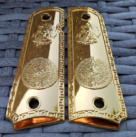 Replacement Aztec 1911 Grips Full Size for Kimber Colt Rock Island Springfield Taurus & Clones Gold Grips