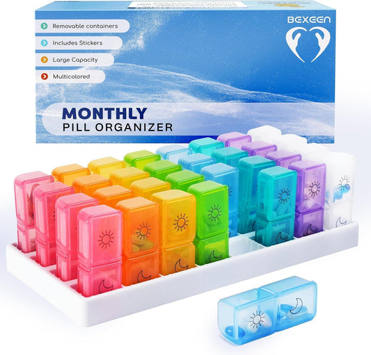 Monthly Pill Organizer 2 Times A Day   30 Day Medicine Organizer   Large Pill Case Am Pm One Month Pill Box Months Pill Dispenser Twice a Day Medication Vitamin Container Sorter Two Time a Days