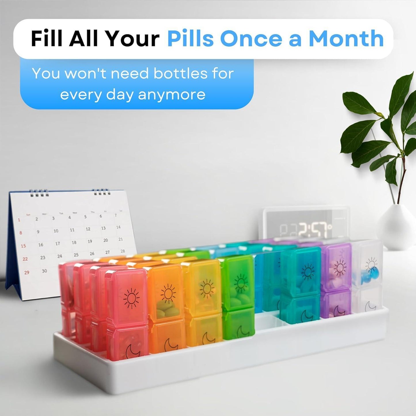 Monthly Pill Organizer 2 Times A Day   30 Day Medicine Organizer   Large Pill Case Am Pm One Month Pill Box Months Pill Dispenser Twice a Day Medication Vitamin Container Sorter Two Time a Days