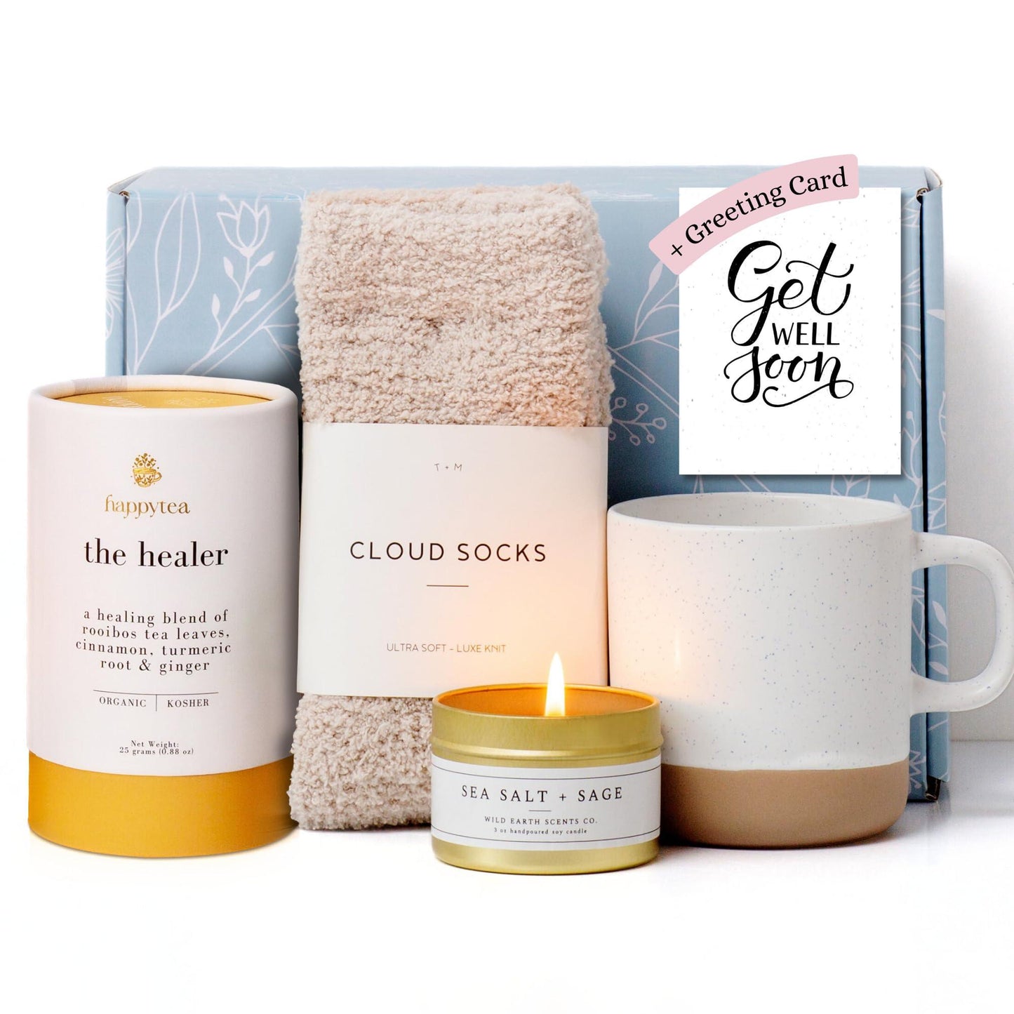 Unboxme Comforting Care Package for Women   Organic Self Care Get Well Soon Gift Basket with Fluffy Socks Lemon Ginger Tea Set Sea Salt Scented Candle   Ideal Post Surgery & Feel Better Basket