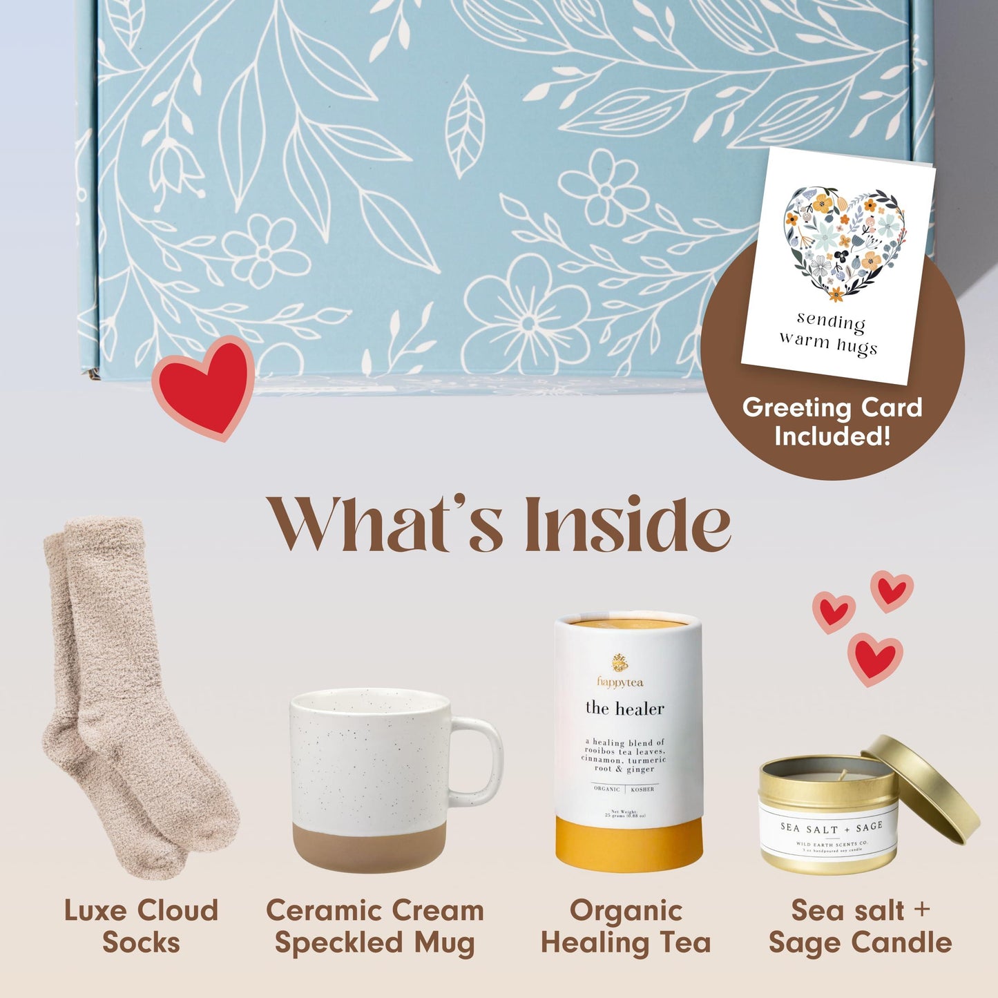 Unboxme Get Well Gift Box   USDA Organic Get Well Soon Self Care Package for Women | Fluffy Socks Mug Lemon & Ginger Tea Set Sea Salt Sage Scented Candle Sending Hugs Card | Feel Better Basket