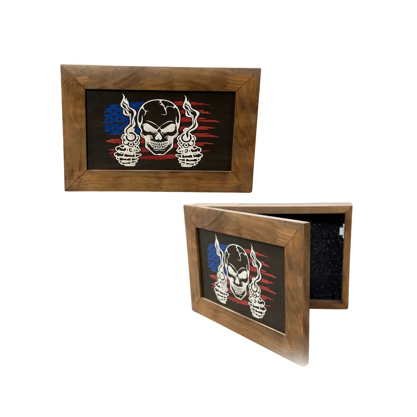 Flag Skull Gun Safe - Wall Mounted Decorative Secure Gun Cabinet