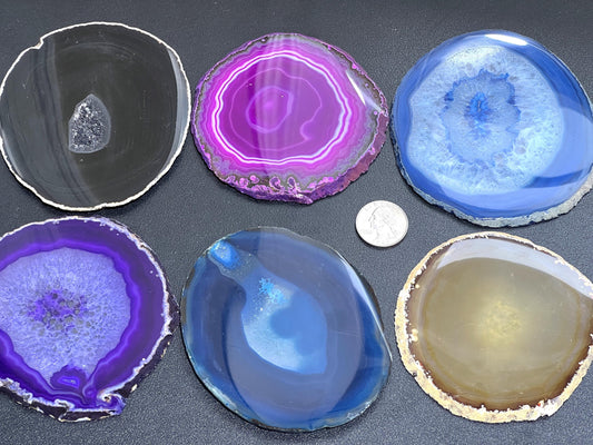Round Circular Agate Slices (1 Pound)(3.7-4.0 Inches)(Size #3) One LB Wholesale Pink Black Blue Teal Pink Purple Red Mixed Colors