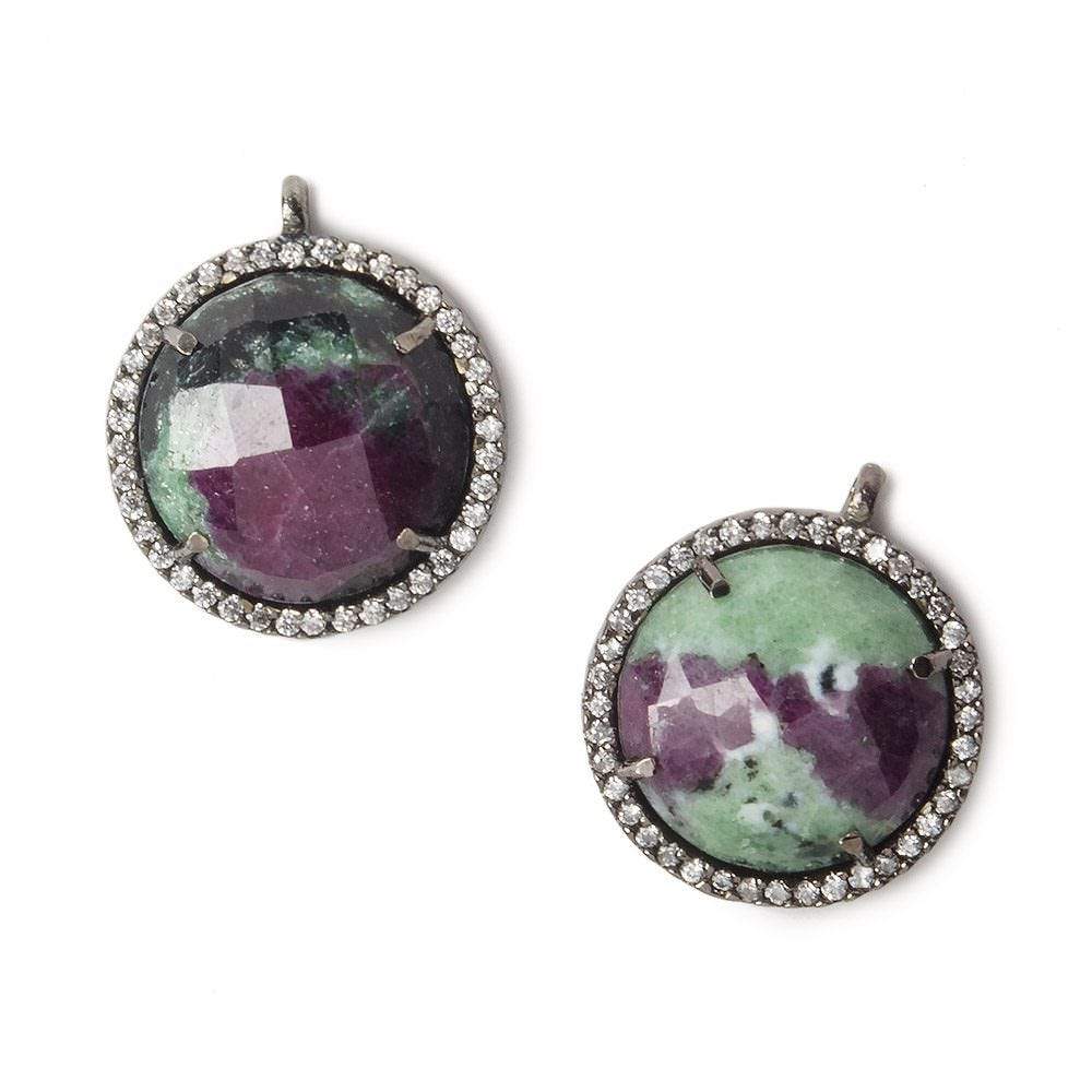 17mm Black Gold Bezel White CZ and Ruby in Zoisite Coin Pendant 1 focal bead