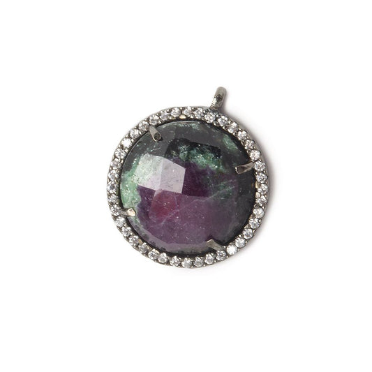 17mm Black Gold Bezel White CZ and Ruby in Zoisite Coin Pendant 1 focal bead