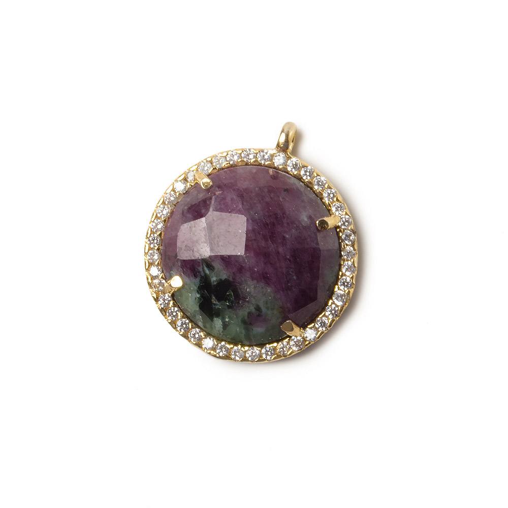 17mm Vermeil Bezel White CZ and Ruby in Zoisite Coin Pendant 1 focal bead