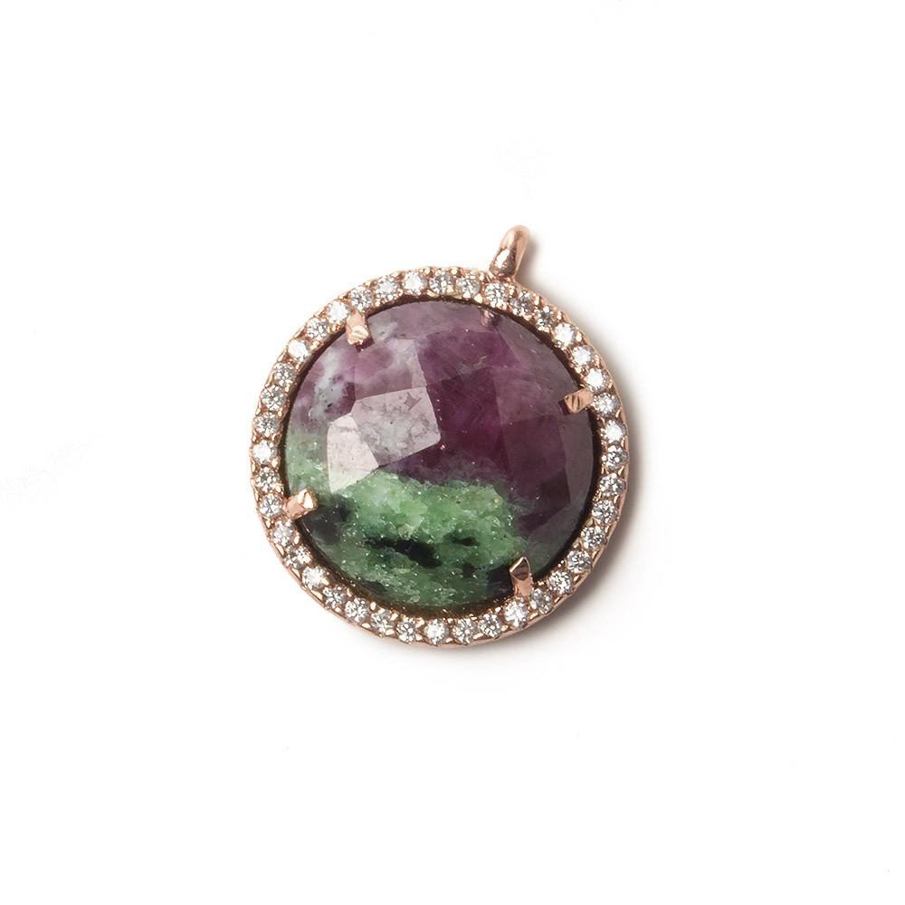 17mm Rose Gold Bezel White CZ and Ruby in Zoisite Coin Pendant 1 focal bead