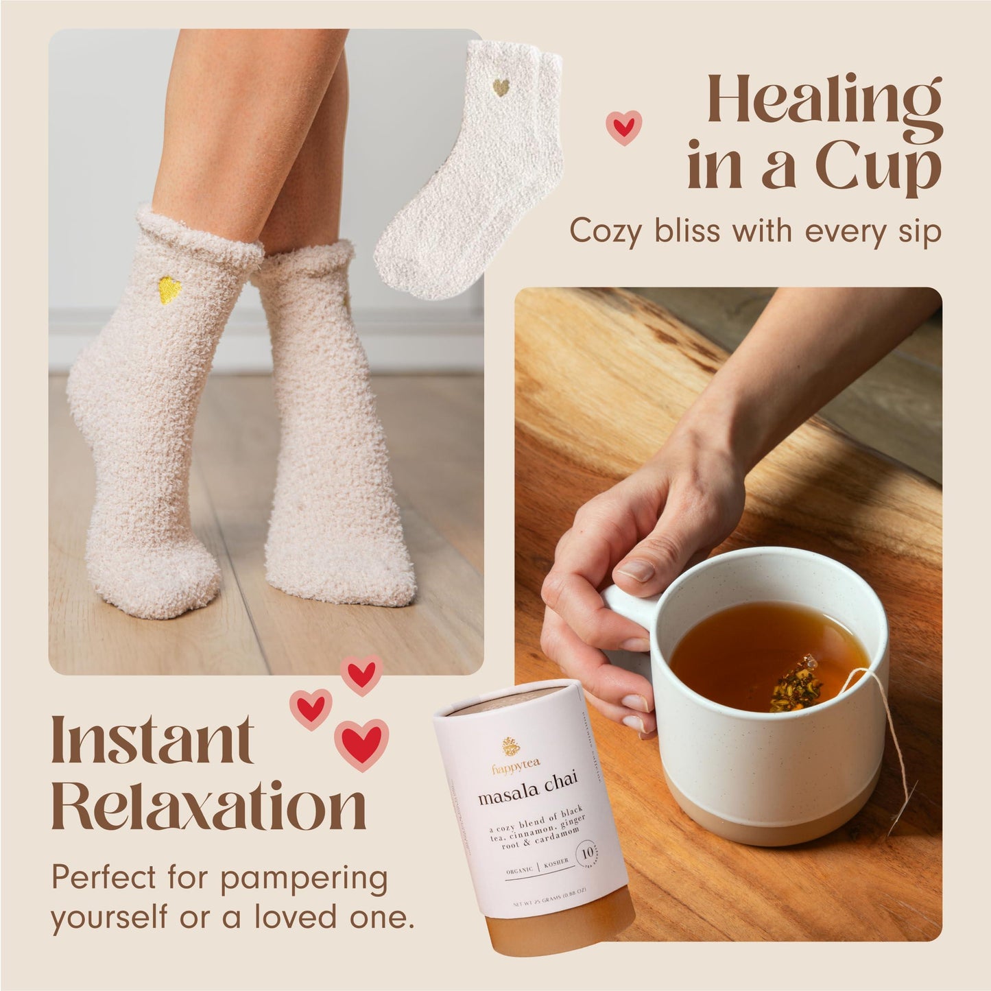 Unboxme Get Well Soon Comforting Gift Basket for Women   Soothing Self Care Box with Fluffy Socks Ceramic Mug Chai Tea Honey & Cinnamon for Mom Sister Friends and Coworkers