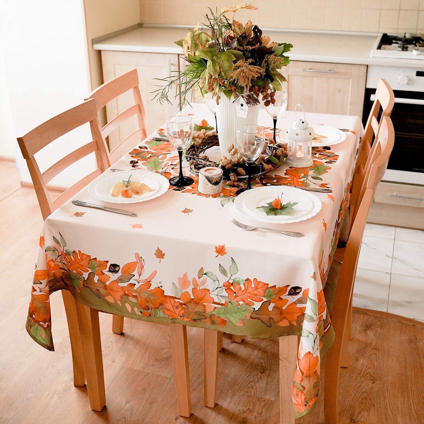 Non Iron Stain Resistant Thanksgiving Table Cloth – Fall Leaves Table Cover Home Dining Room Table Protection   Stylish Ivory Thanksgiving Decorations Rectangle 60 x84