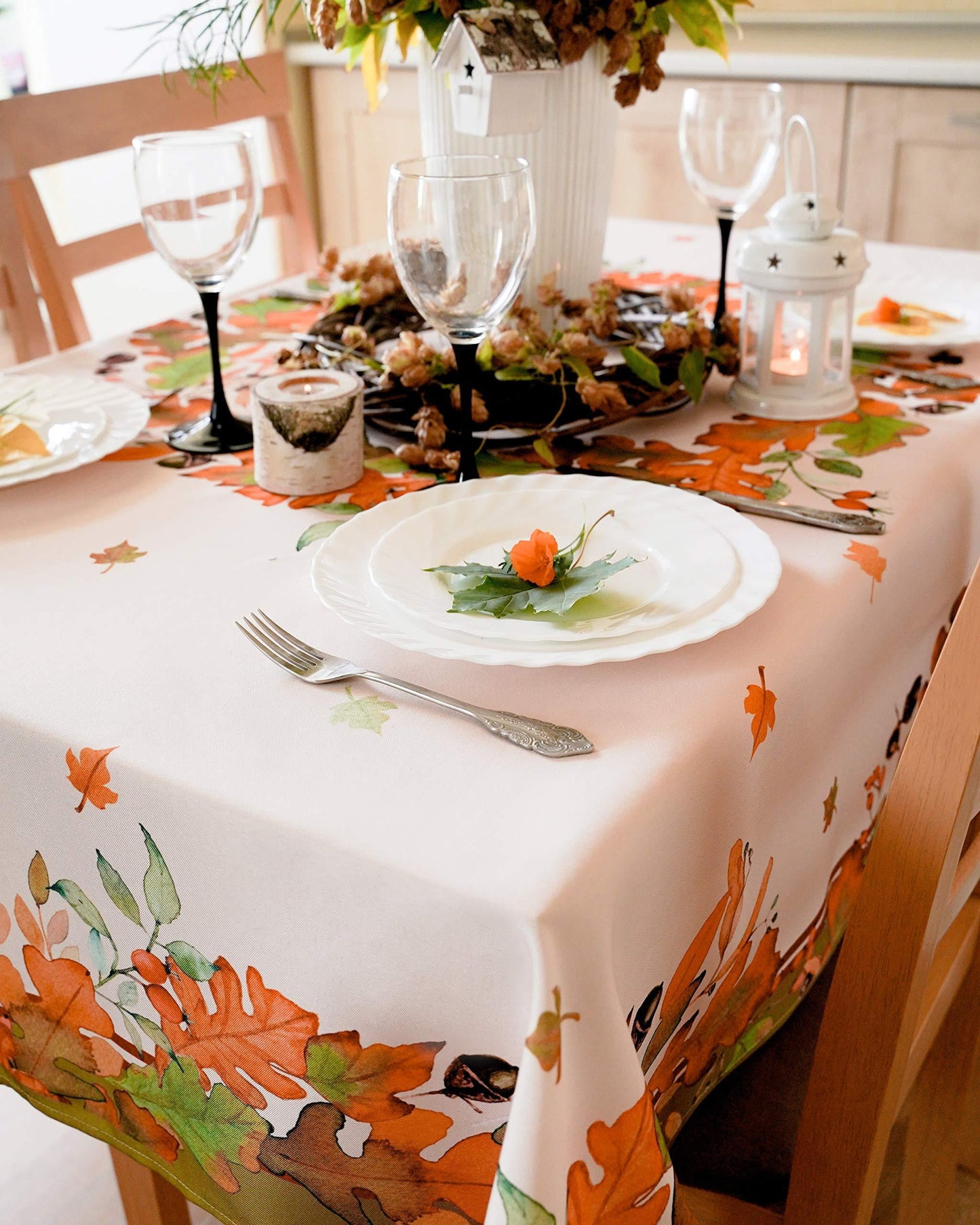 Non Iron Stain Resistant Thanksgiving Table Cloth – Fall Leaves Table Cover Home Dining Room Table Protection   Stylish Ivory Thanksgiving Decorations Rectangle 60 x84