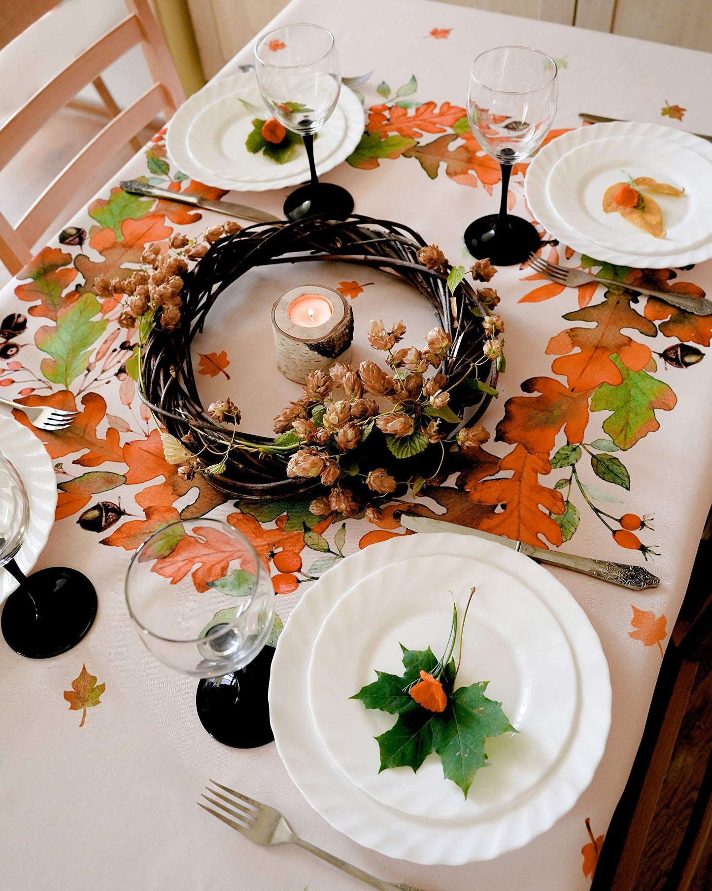 Non Iron Stain Resistant Thanksgiving Table Cloth – Fall Leaves Table Cover Home Dining Room Table Protection   Stylish Ivory Thanksgiving Decorations Rectangle 60 x84