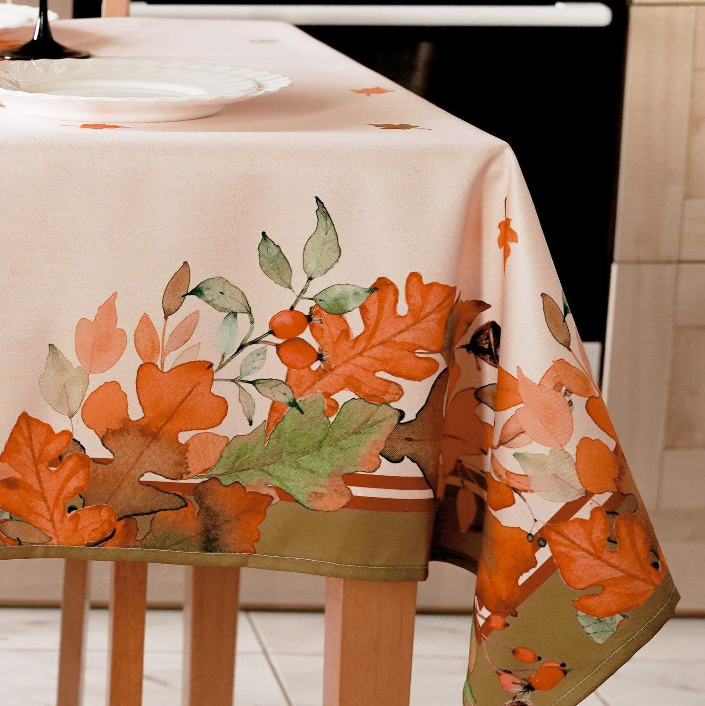 Non Iron Stain Resistant Thanksgiving Table Cloth – Fall Leaves Table Cover Home Dining Room Table Protection   Stylish Ivory Thanksgiving Decorations Rectangle 60 x84