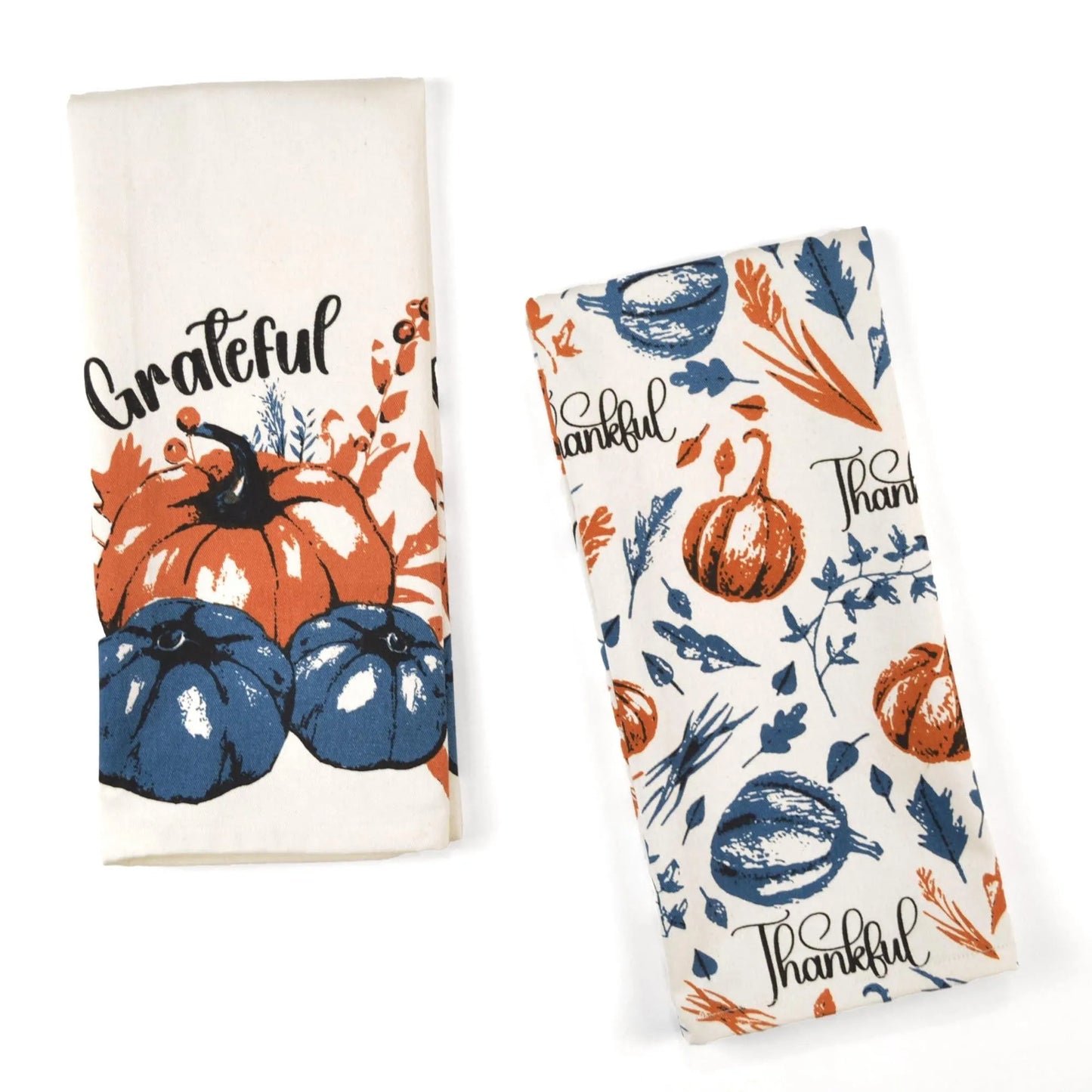 Set of 2 Thankful & Grateful Printed Dish Towels Hand Towels Boho Tea Towels   Multifunctional Stylish Absorbent Quick Dry Soft 18  x28  100% Cotton Blue & Orange