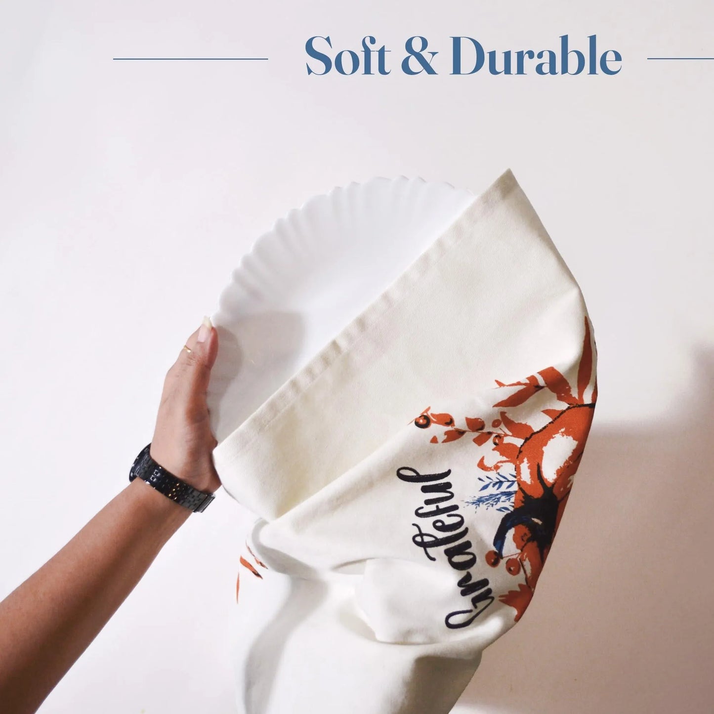 Set of 2 Thankful & Grateful Printed Dish Towels Hand Towels Boho Tea Towels   Multifunctional Stylish Absorbent Quick Dry Soft 18  x28  100% Cotton Blue & Orange