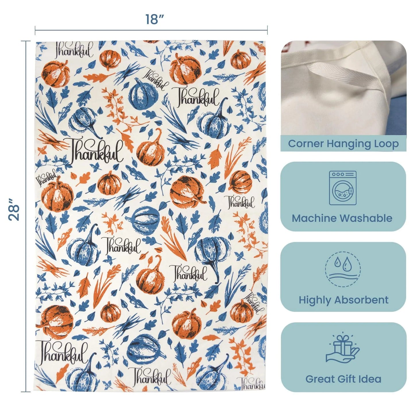 Set of 2 Thankful & Grateful Printed Dish Towels Hand Towels Boho Tea Towels   Multifunctional Stylish Absorbent Quick Dry Soft 18  x28  100% Cotton Blue & Orange