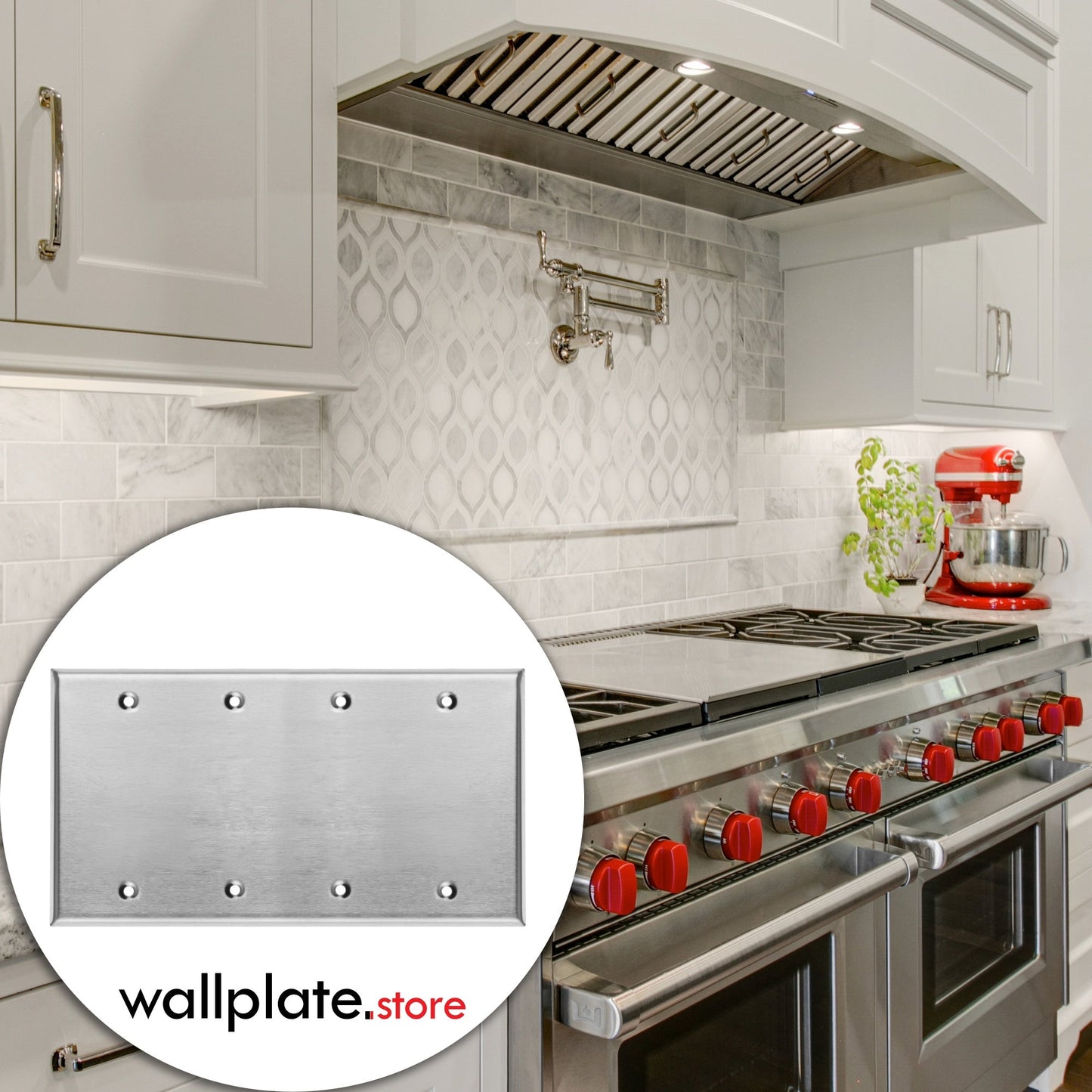Stainless Steel Blank Wall Plate, 4 Gang Standard Size 4.50" x 8.19"